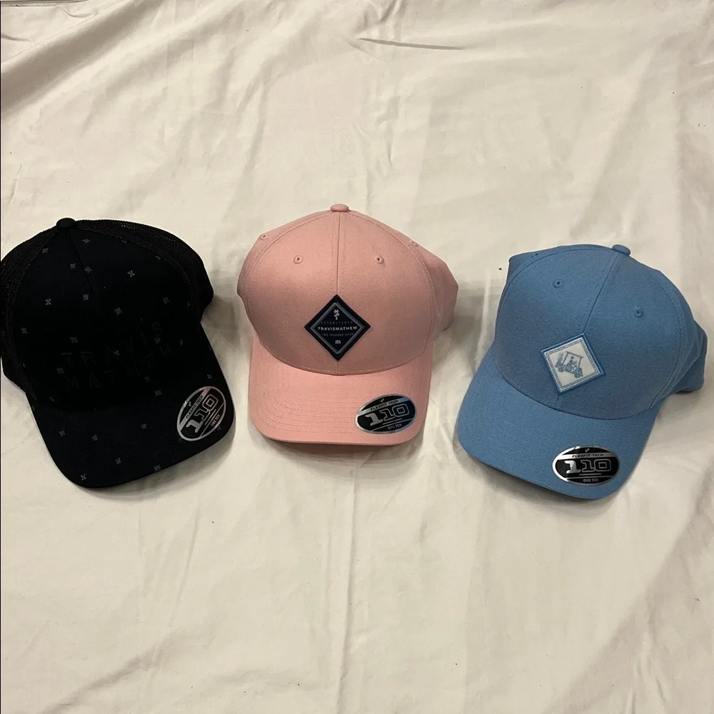 3 New Travis Matthew Stylish hats - Black, Pink, and Blue - Picture 1 of 2